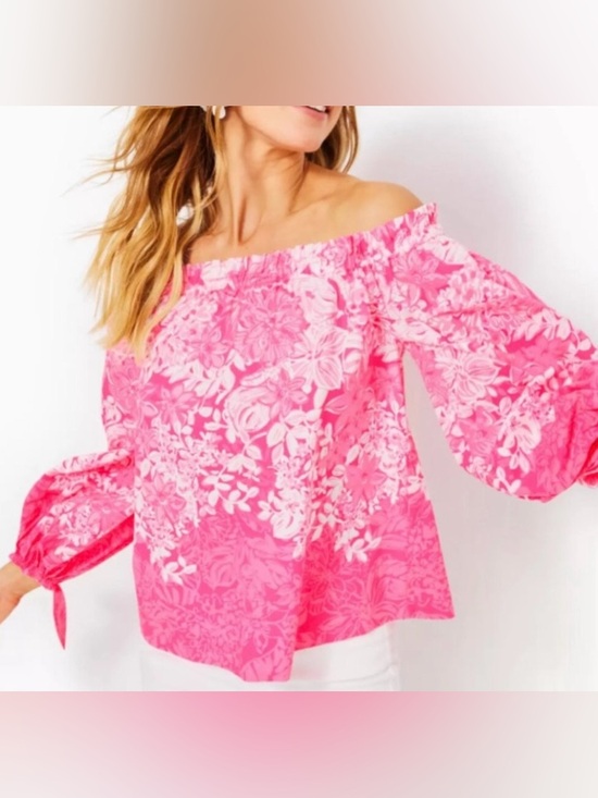 Lilly Pulitzer Tops - Off-Shoulder Pink Floral Blouse